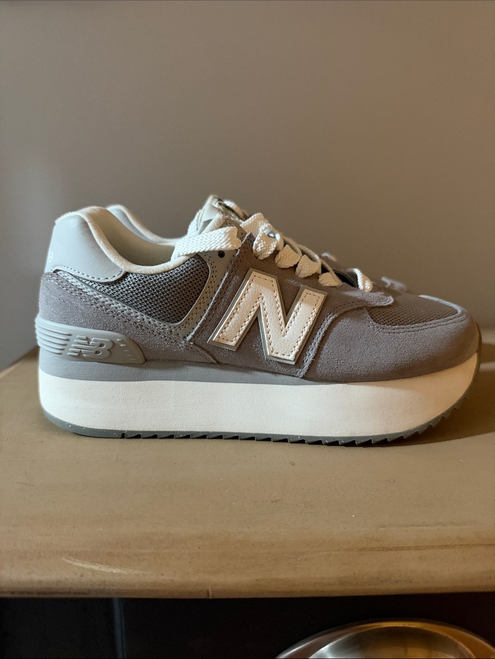 New Balance Women’s Gray and White Platform Sneaker
